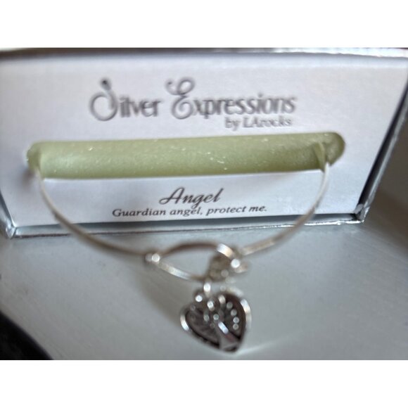 Silver Expressions By LA Rocks Angel Bracelet Heart Charm Guardian Angel Message - Picture 7 of 13
